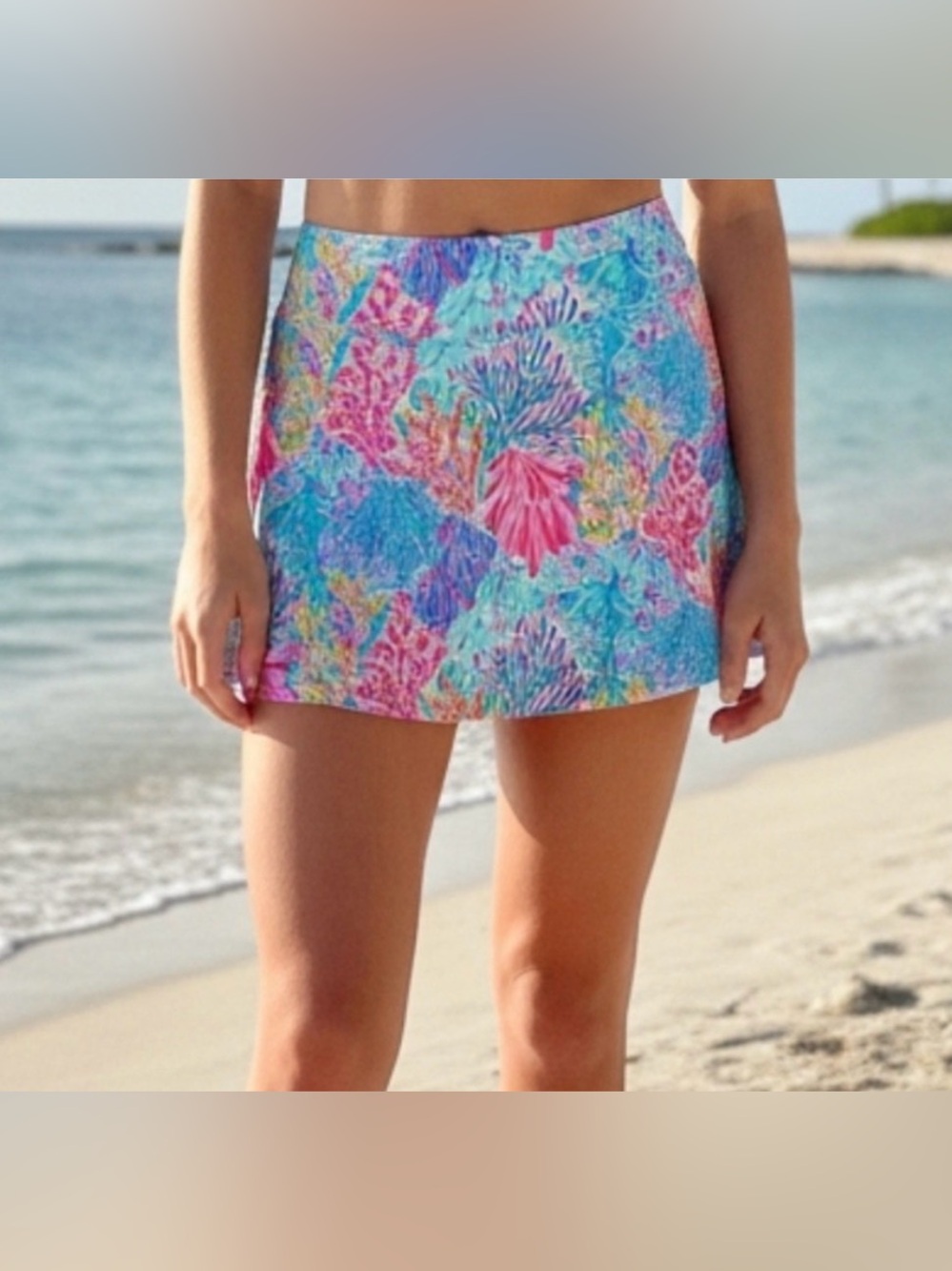 Lilly Pulitzer mini aila Multicolor Coral Print Skort with Aqua Liner size med